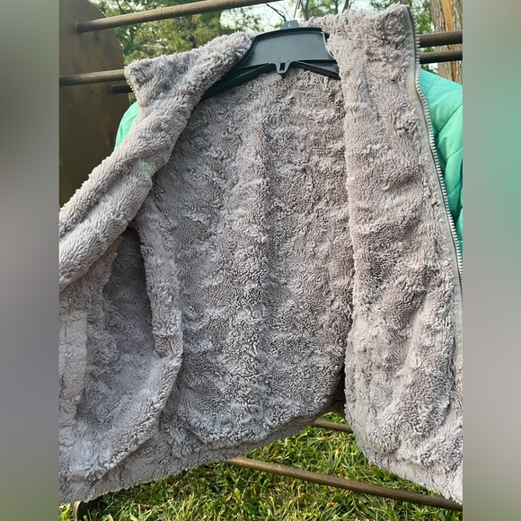 North Face Girls 8-10 Jacket Coat Gray Plush Fleece/Aqua Zipper & Pockets - Picture 6 of 15